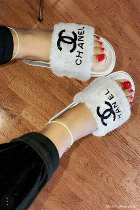 chanel fluffy slides|chanel kid sandals.